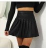 PU Leather Skirt for Women Gothic Pleated Short High Waisted Mini Faux Skirt