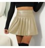 PU Leather Skirt for Women Gothic Pleated Short High Waisted Mini Faux Skirt