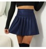 PU Leather Skirt for Women Gothic Pleated Short High Waisted Mini Faux Skirt