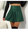 PU Leather Skirt for Women Gothic Pleated Short High Waisted Mini Faux Skirt