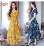 Custom Summer Dress Women's Short-sleeved Temperament Floral Round Neck Mid-length Floral Print Dress for Women Casual Dresses Loose