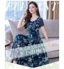 Custom Summer Dress Women's Short-sleeved Temperament Floral Round Neck Mid-length Floral Print Dress for Women Casual Dresses Loose