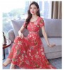 Custom Summer Dress Women's Short-sleeved Temperament Floral Round Neck Mid-length Floral Print Dress for Women Casual Dresses Loose
