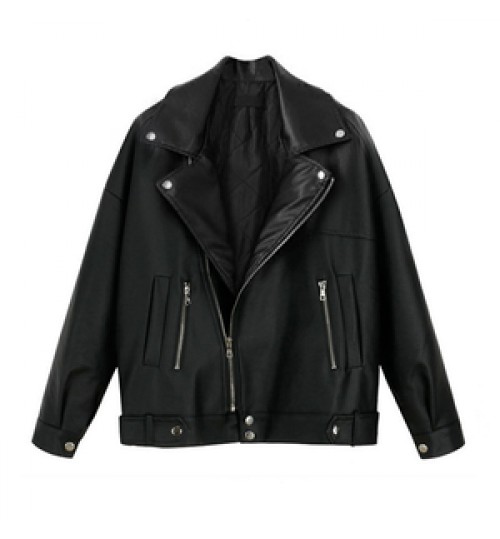 2021 Autumn Winter Fashion Female Loose Jackets Long Sleeve Zippers PU Leather Coats Women Faux Leather Jacket Outwear Coats