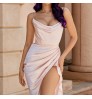 summer fashion ladies sexy split satin sundress 2022 slim temperament suspender skirt party club evening womens casual dresses