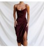 summer fashion ladies sexy split satin sundress 2022 slim temperament suspender skirt party club evening womens casual dresses