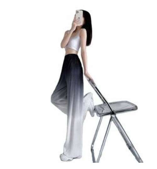 Customize Women's gradient colors viscose filament Black Blue Loose Flare Wide Leg Pants Trousers for Making Legs Look Long