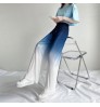 Customize Women's gradient colors viscose filament Black Blue Loose Flare Wide Leg Pants Trousers for Making Legs Look Long