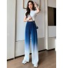 Customize Women's gradient colors viscose filament Black Blue Loose Flare Wide Leg Pants Trousers for Making Legs Look Long