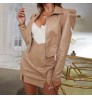 Fashion Long Sleeve Lapels Splicing PU Leather Zipper Autumn and Winter Women's Sexy Short Jacket