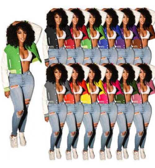 2022 fall High Quality Women Crop Letterman Jackets winter Long Sleeves Coats leather bomber custom varsity baseball jacket