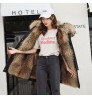 Fashion Winter Warm Women's Mid-length Faux Fur Lining Coat Detachable Hood Fur Coat
