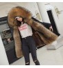 Fashion Winter Warm Women's Mid-length Faux Fur Lining Coat Detachable Hood Fur Coat