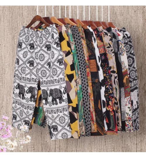 V638 Hot Selling High Waist Casual Plus Size Printed Womens Wide Harem Pants