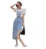Skirt High Waist Skirt Summer Sexy Side Slit Denim Skirt High Waisted Label Thin Buttock Mid Length Skirt