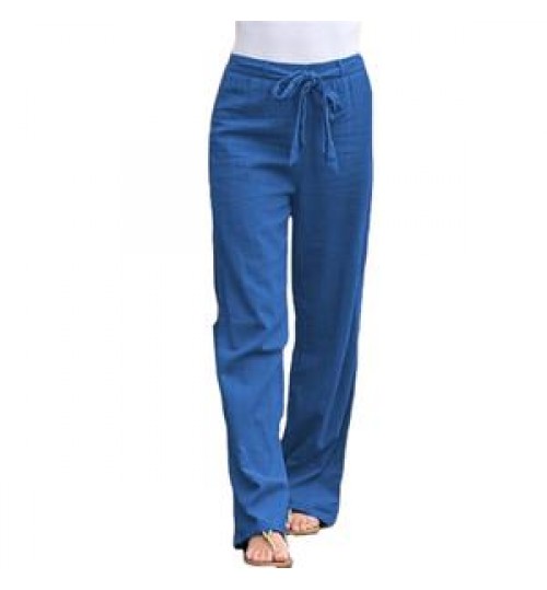 2022 summer wide leg trousers straight cotton linen fashion all-match blue casual pants women's clothing