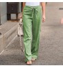 2022 summer wide leg trousers straight cotton linen fashion all-match blue casual pants women's clothing
