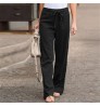 2022 summer wide leg trousers straight cotton linen fashion all-match blue casual pants women's clothing