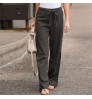 2022 summer wide leg trousers straight cotton linen fashion all-match blue casual pants women's clothing