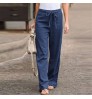 2022 summer wide leg trousers straight cotton linen fashion all-match blue casual pants women's clothing