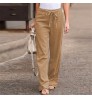 2022 summer wide leg trousers straight cotton linen fashion all-match blue casual pants women's clothing