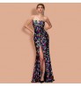 2022 New Design Shining Multicolor Sequin Dress High Slit Full Length Sexy Women Evening V Neck Off Shoulder Maxi Prom Dresses