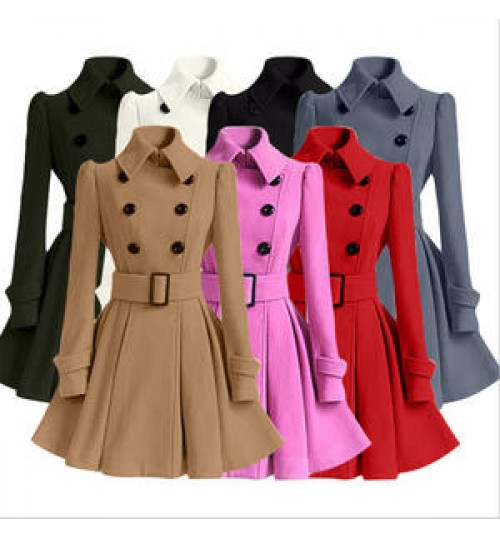 hot sale women's coats Winter Women Stylish Thick Double-breasted Overcoat Ladies Woolen Coat With Belt women's jackets