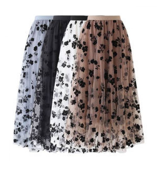 elegant casual mesh sexy summer maxi sweet latest design silky winter flowers long women high waist a line elastic skirts