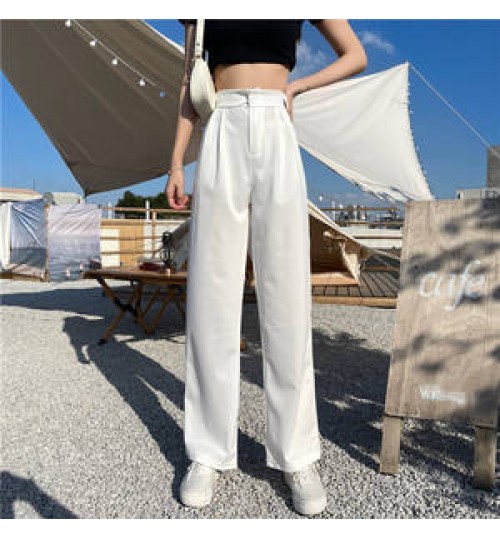 Casual Chic Loose High Waist Female Wide Leg Pants Spring Summer Ladies One Button Long Trousers 2021 Women Solid Suit Pants
