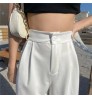 Casual Chic Loose High Waist Female Wide Leg Pants Spring Summer Ladies One Button Long Trousers 2021 Women Solid Suit Pants