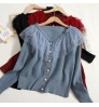 Wholesale Ruffled Mesh Stitching Knitted Sweater 2022 Autumn New Sweet V-neck Long-sleeved Slim Cardigan Women's Coat
