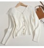 Wholesale Ruffled Mesh Stitching Knitted Sweater 2022 Autumn New Sweet V-neck Long-sleeved Slim Cardigan Women's Coat