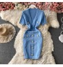 wholesale 2022 Sexy V neck Short sleeved Knit Bodycon Dress Women Casual Summer Slim Dress Vestido