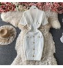 wholesale 2022 Sexy V neck Short sleeved Knit Bodycon Dress Women Casual Summer Slim Dress Vestido
