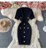 wholesale 2022 Sexy V neck Short sleeved Knit Bodycon Dress Women Casual Summer Slim Dress Vestido