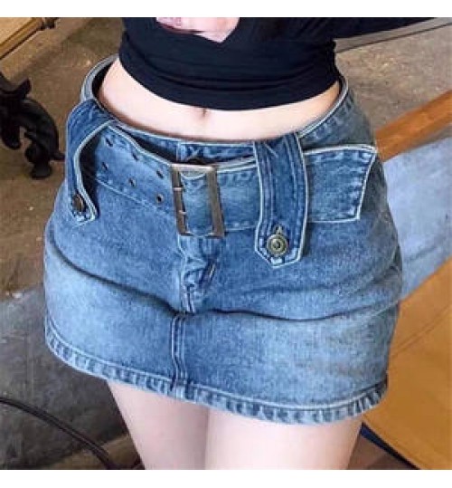 High Waist Denim Jeans Skirts belt Summer Skirts Women Mini Short Skirts