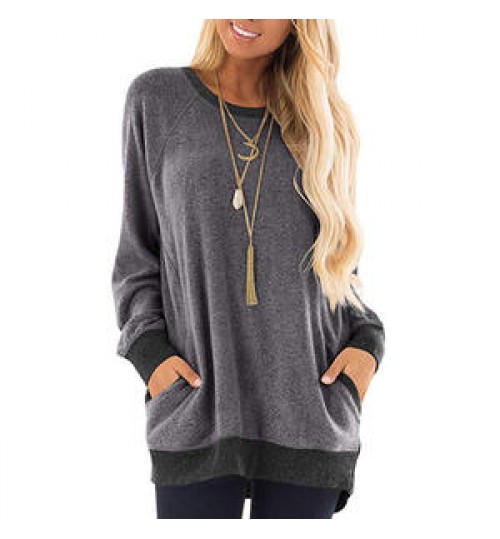 Women's Sweaters New Products O-Neck Top Long Sleeve Sweatshirt Solid Color Casual Women's Pullover Knit Sweaters With Pockets