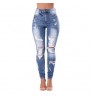 C8139 cut up high waisted distressed jeans women pants for ladies