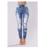 C8139 cut up high waisted distressed jeans women pants for ladies