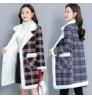 2021 autumn and winter Plush thickened women's Plaid long jacket coat cotton coat inner warm lamb cashmere cardigan