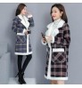 2021 autumn and winter Plush thickened women's Plaid long jacket coat cotton coat inner warm lamb cashmere cardigan