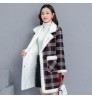 2021 autumn and winter Plush thickened women's Plaid long jacket coat cotton coat inner warm lamb cashmere cardigan