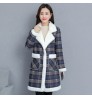 2021 autumn and winter Plush thickened women's Plaid long jacket coat cotton coat inner warm lamb cashmere cardigan