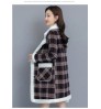2021 autumn and winter Plush thickened women's Plaid long jacket coat cotton coat inner warm lamb cashmere cardigan