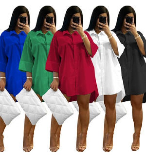 2022 New Arrivals M-2XL Plus Size Women's Dresses Half Sleeve Casual Dress Solid Loose Shirt Dress For Ladies