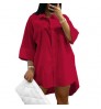 2022 New Arrivals M-2XL Plus Size Women's Dresses Half Sleeve Casual Dress Solid Loose Shirt Dress For Ladies