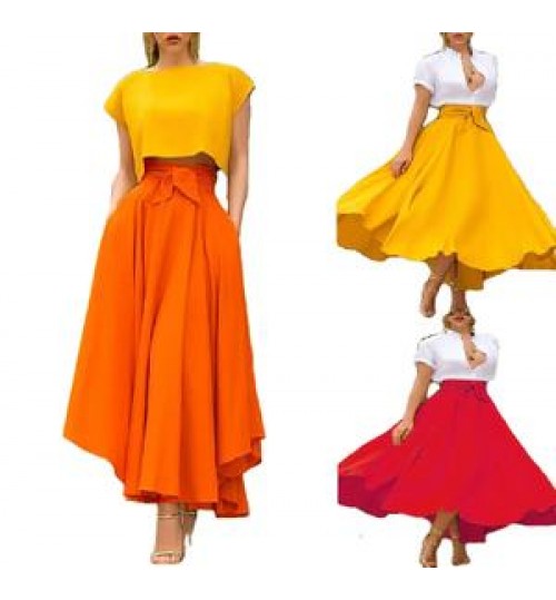 Wholesale Custom Available High Waist Maxi Long Pleats Summer Fashion Knitted Wrap Ruffle Lady Girls Womens Elegant Skirts