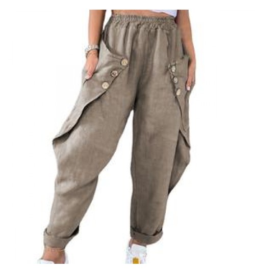 A2251 Summer New Women's Pants Retro Cozy Linen Casual Pants Elastic Waist Casual Trousers Loose Breathable Harem Pants