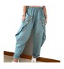 A2251 Summer New Women's Pants Retro Cozy Linen Casual Pants Elastic Waist Casual Trousers Loose Breathable Harem Pants