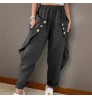 A2251 Summer New Women's Pants Retro Cozy Linen Casual Pants Elastic Waist Casual Trousers Loose Breathable Harem Pants